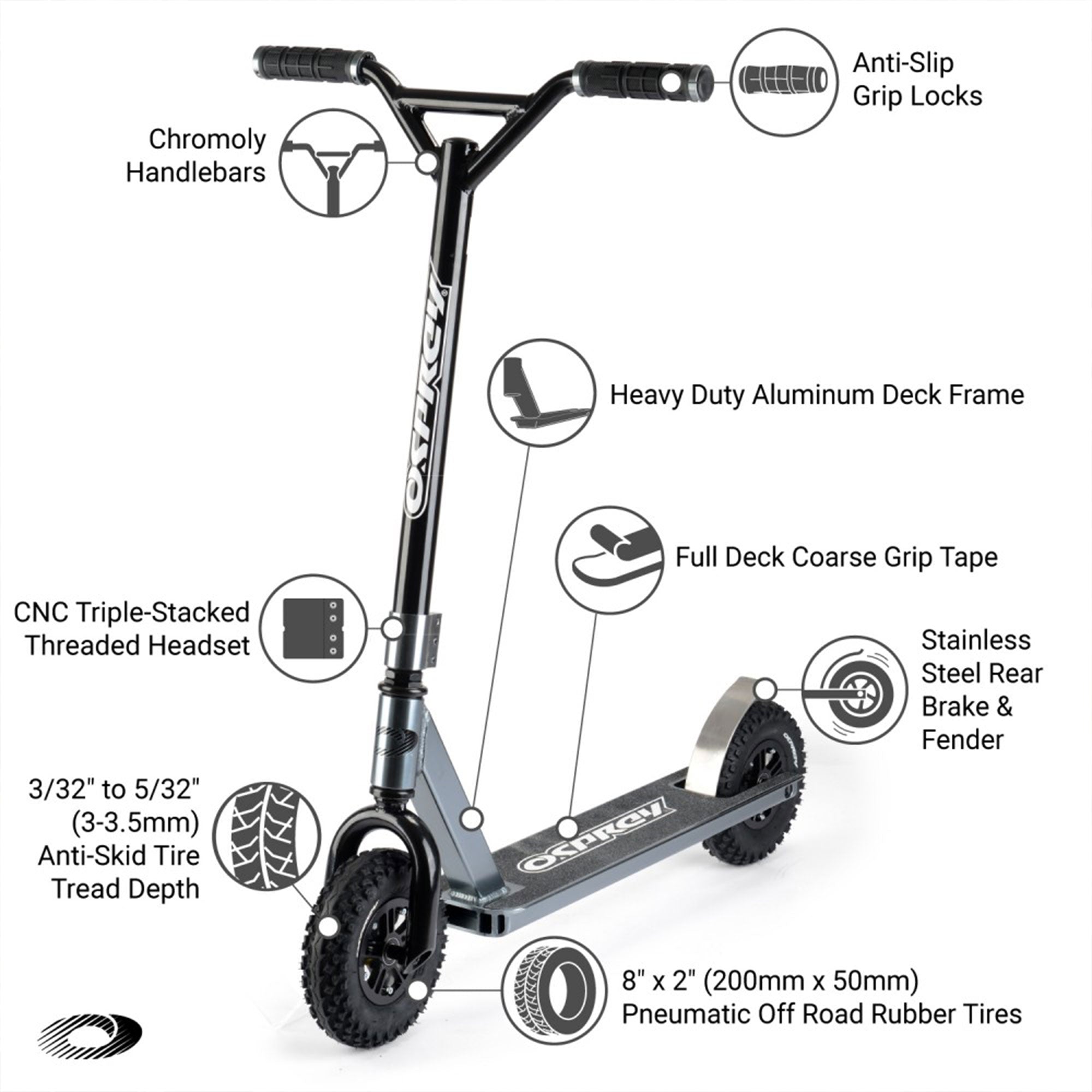 All Terrain Adult Dirt Trail Scooter with Chunky Off Road Tires, Gray (Open Box)