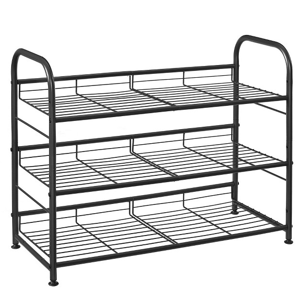 Songmics 3 tier Shoe Rack Storage Organizer Stackable Shoe Rack Black