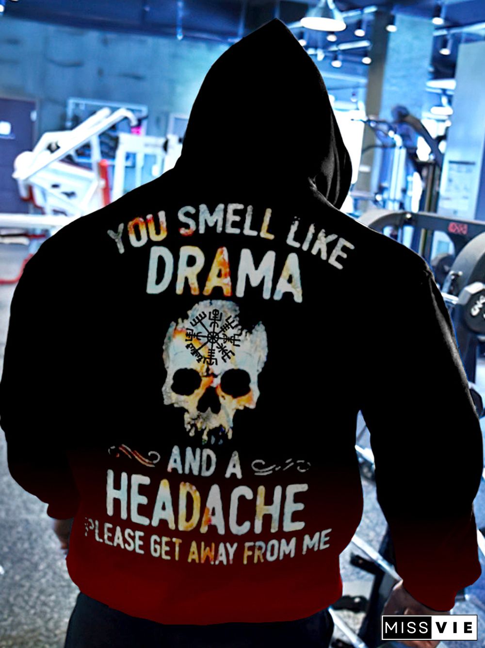 Gradient Viking Skull You Smell Like Drama Print Casual Hoodie