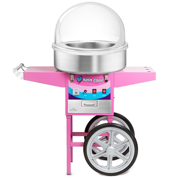 Olde Midway Cotton Candy Machine With Cart And Bubble Shield Electric Candy Floss Maker With 3 Bin Storage Drawer