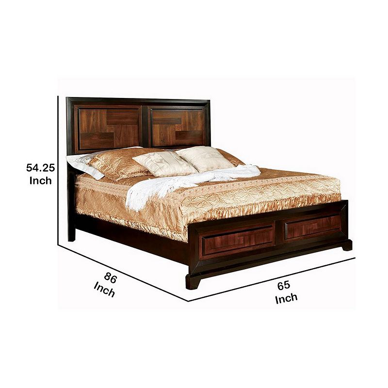 Transitional Style Queen Size Wooden Parquet Design Bed， Brown