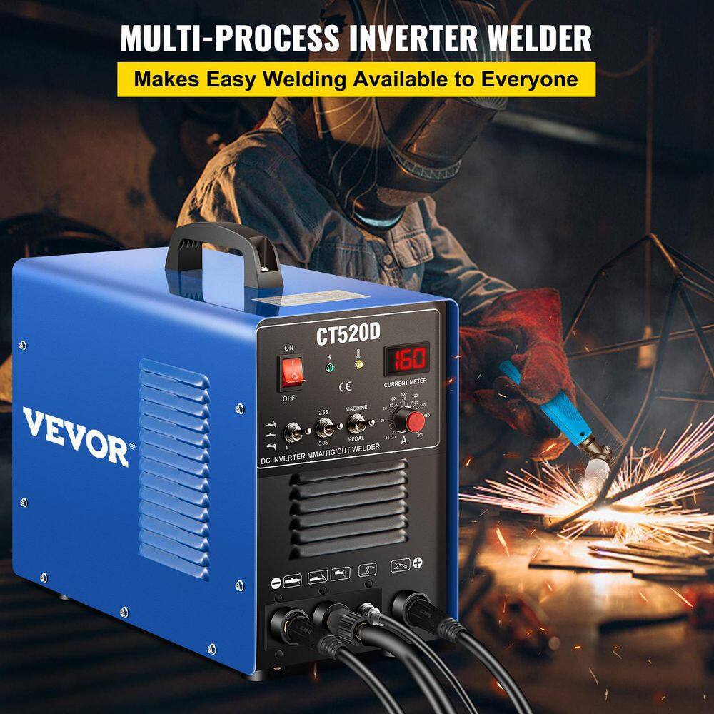 VEVOR 3 in 1 TIGMMACUT Welder 200 Amp Arc Welding Machine 110220-Volt Plasma Cutter CT520D 50 Amp with Clamp Cable CT520DSHYDHJ00000V4