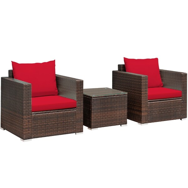 Costway 3PCS Patio Rattan Furniture Set Conversation Sofa Cushioned