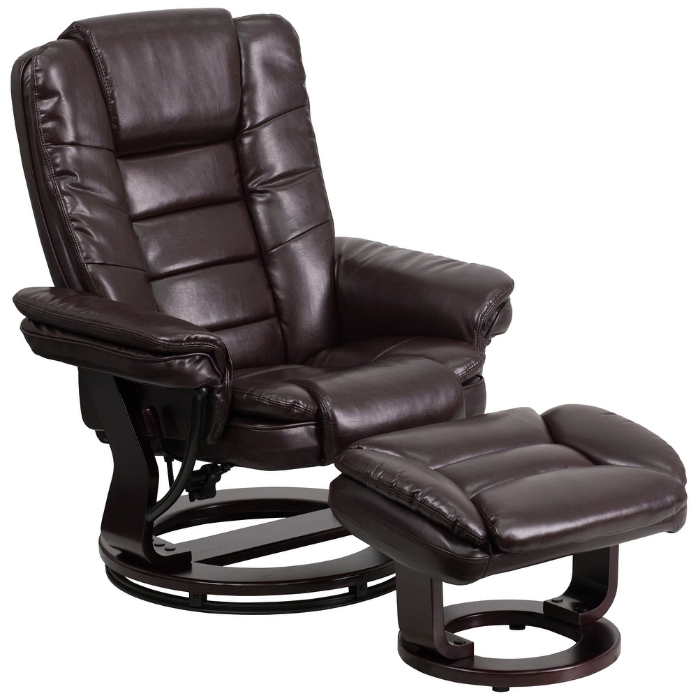 Contemporary LeatherSoft Recliner with Horizontal Stitching and Ottoman