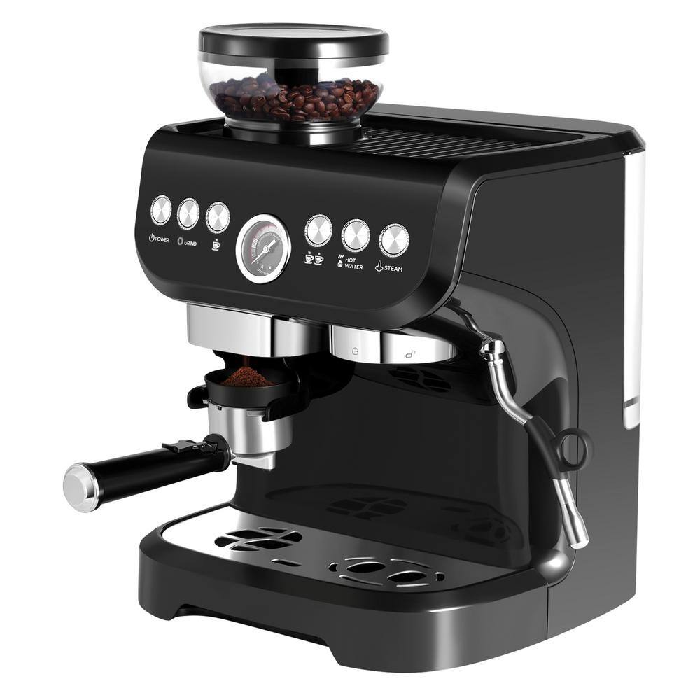 Edendirect 10 Cup Black Drip Espresso Machine Coffee Maker with Build in grinder Automatic off Milk Froth TWWJACXY517E