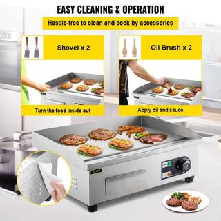 VEVOR 18 in. Commercial Electric Griddle 1600-Watt Stainless Steel Electric Countertop Griddle with Drip Hole DBLYCQP18110VGBZHV1