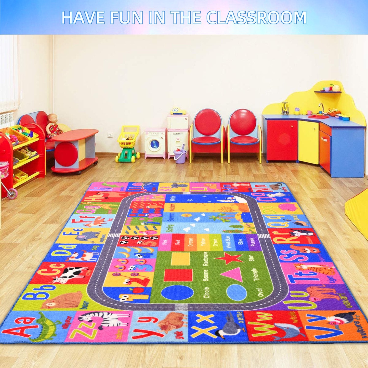 Homore Kids Learning Rugs Collection, Multicolor Kids Play Rugs ABC Numbers Shapes Educational Area Rug 35