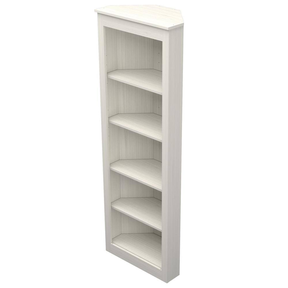 70.9 in. Washed Oak Wood 5-shelf Corner Bookcase BE-13104