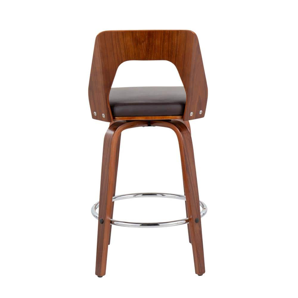 Lumisource Trilogy 34.5 in. Counter Height Bar Stool in Brown Fraux Leather and Walnut Wood (Set of 2) B24-TRILO2-SWVR WLBN2