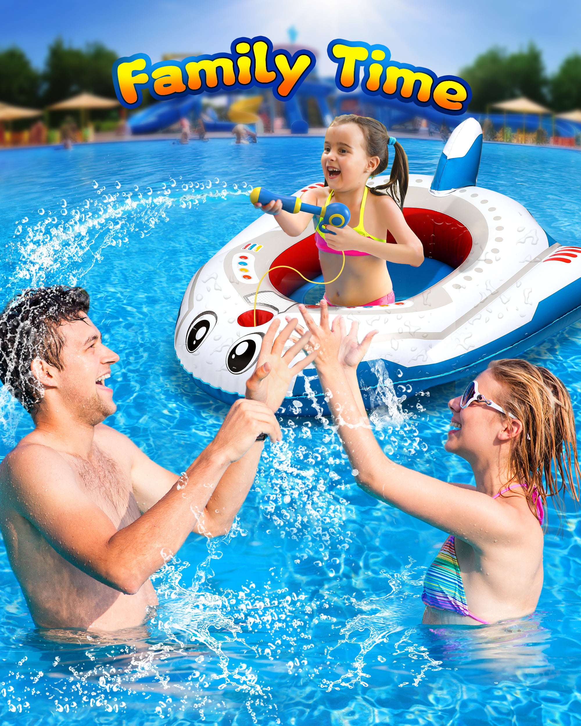 Aufitker Pool Float Kids with Water Gun, Inflatable Ride-on Airplane Pool Floats for Boys and Girls for Aged 3-12 Years