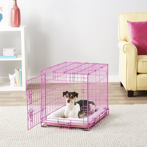 Frisco Fold and Carry Single Door Collapsible Wire Dog Crate， Pink