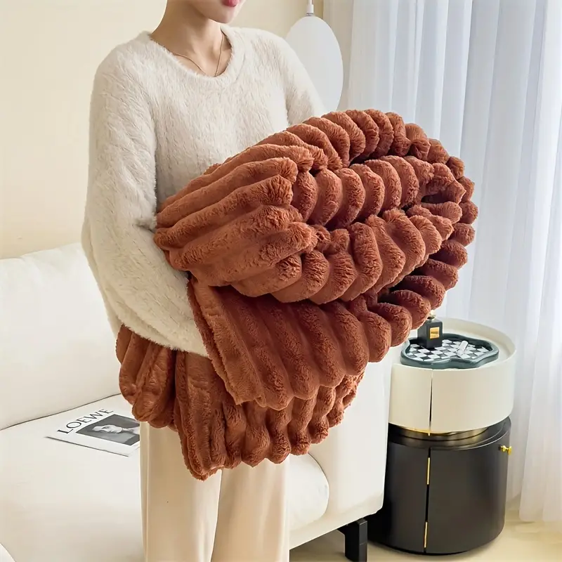 1pc Faux Rabbit Fur Double-sided Throw Blanket Warm Blanket Nap Blanket Air Conditioning Blanket Office Outdoor Camping Sofa Gift Blanket