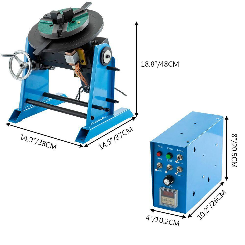 VEVOR 15 in. Stainless Steel Rotary Welding Positioner 30KG Welder Positioning Table 0-90º with 3-Jaw Chuck for Cutting HJXZ30KG-110VTXCZV1