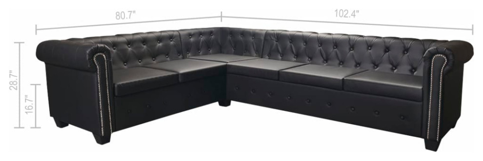 vidaXL Chesterfield Corner Sofa 6 Seater Faux Leather Black Chaise Longue   Transitional   Sectional Sofas   by vidaXL LLC  Houzz