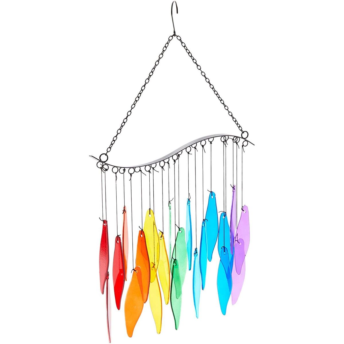 Rainbow Glass Wind Chimes for Outside， Outdoor and Indoor Hanging Decorations， Home Decor， 21 in.