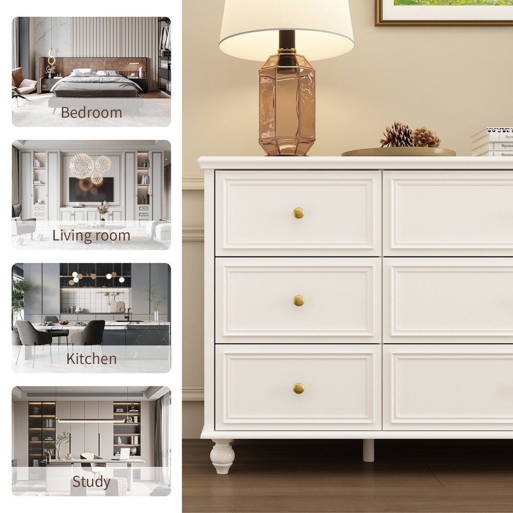 Timechee 63'' W Dresser White Chest Srorage Cabinet Lacquer Drawers