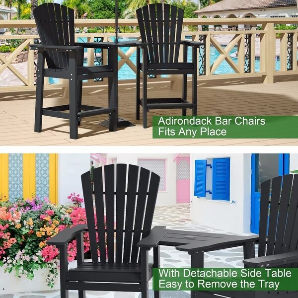 Beach Balcony Chair Barstool with Removable Table，WoodLike HDPE Backyard Garden Dining Chairs，Adirondack Arm Chairs Set of 2，