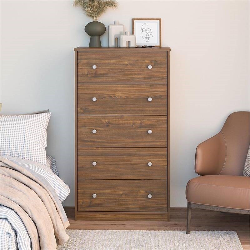 Modern 5 Drawer Bedroom Chest Dresser in Wood Finish