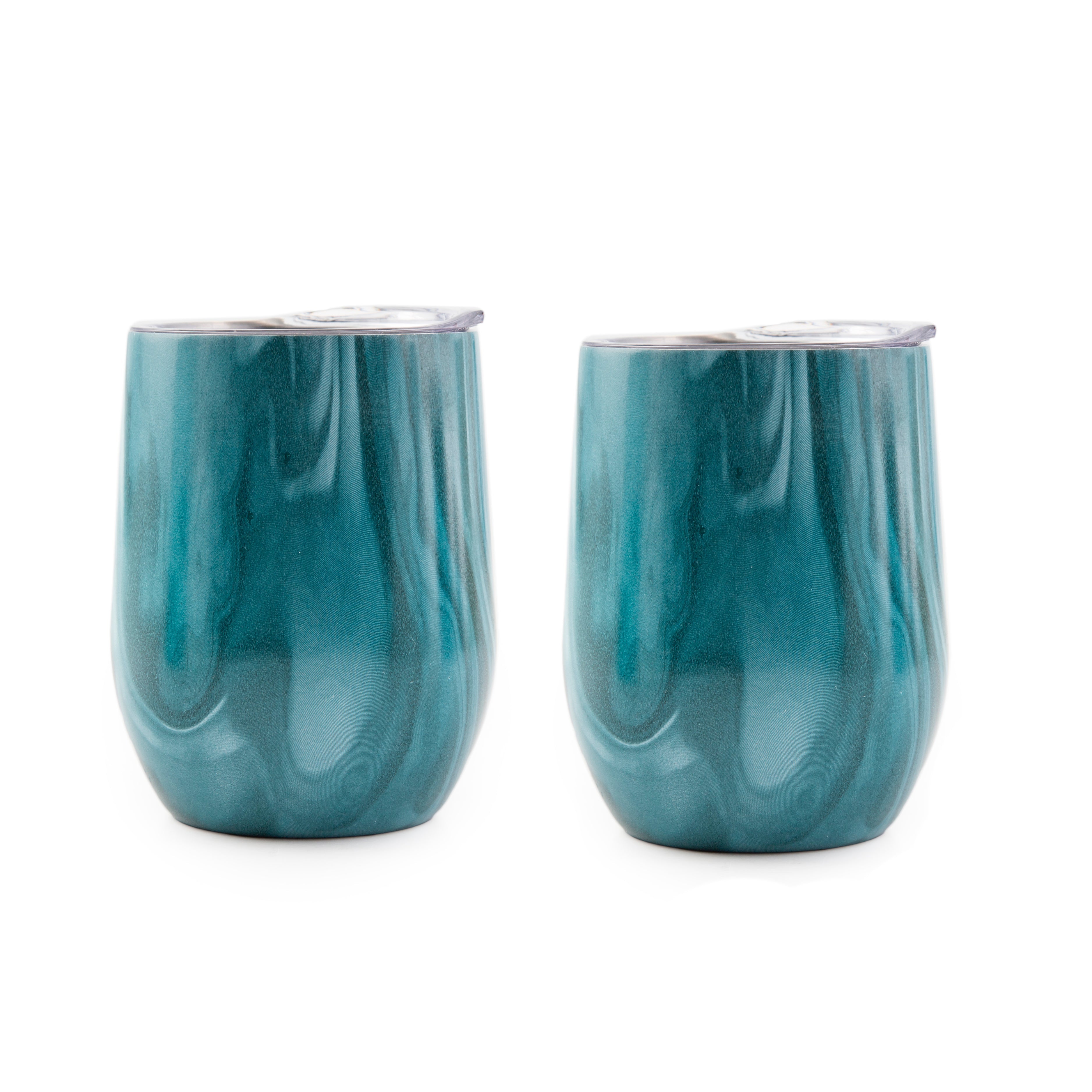 12 Oz Green Geo Wine Tumblers, Set Of 2