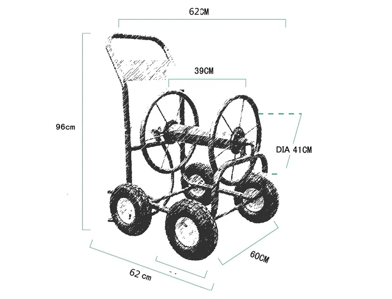 Heavy Duty Outdoor Garden Cart Four  Wheel Metal Garden Hose Reel Cart