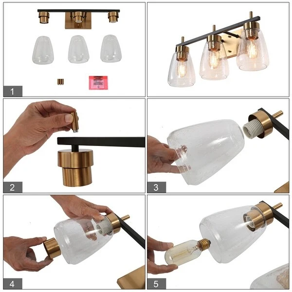 Marsie Modern Farmhouse 3-light Bathroom Vanity Lights Gold Black Wall Sconces - L 22