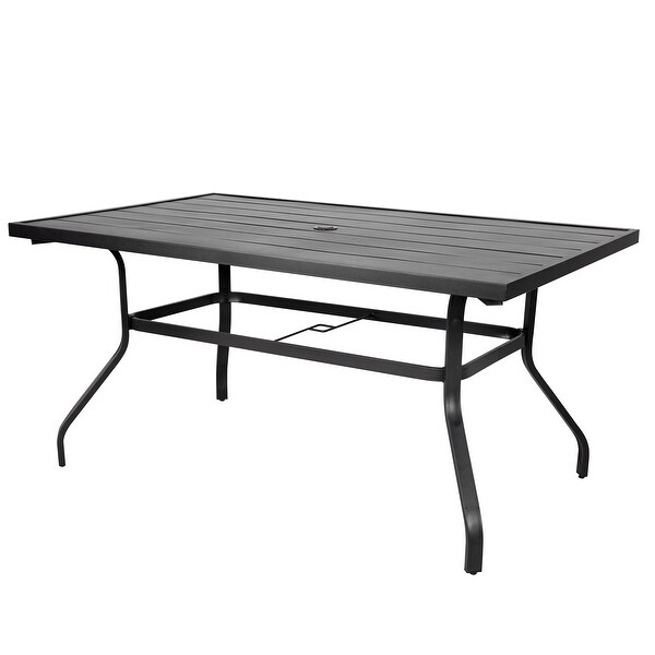 Outdoor Rectangle Powdercoated Iron Dining Table with 1.57'' Umbrella Hole