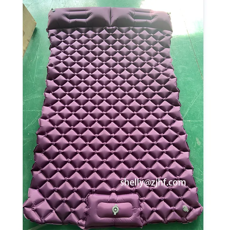 Outdoor Double Self Inflating Mattress 40d Nylon Tpu Inflatable Camping Sleeping Pad Mats With Built in Air Pump For 2 Person