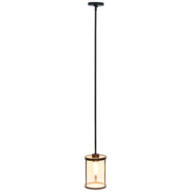 Modern Farmhouse Adjustable Hanging Cylindrical Clear Glass Pendant Fixture With Metal Accent Lalia Home