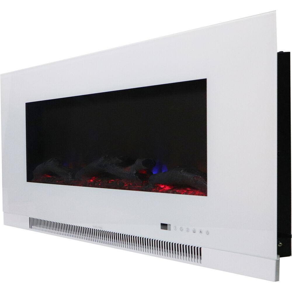 Cambridge 50 in. Wall-Mount Electric Fireplace in White with Multi-Color Flames and Driftwood Log Display CAM50WMEF-2WHT