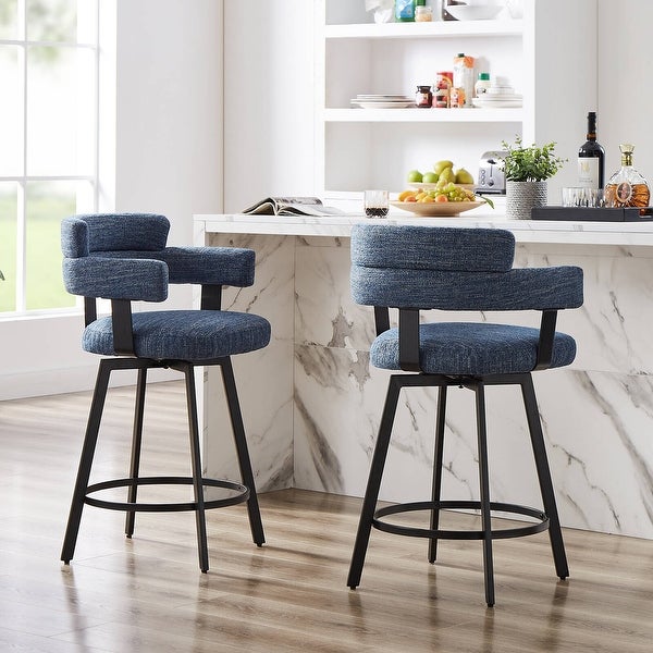 Hausfame Set of 2 Linen Swivel Counter and Bar Stool with Metal Footrest - N/A