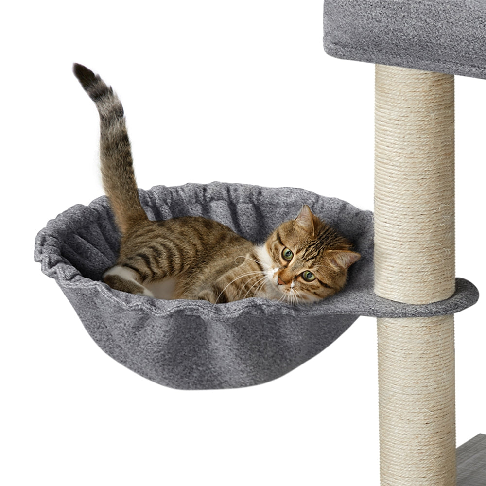 Yaheetech 35'' Multilevel Cat Tree Fabric Felt Cloth Medium Cat Tower with Two Condos Perch Scratching Posts Basket， Light Gray