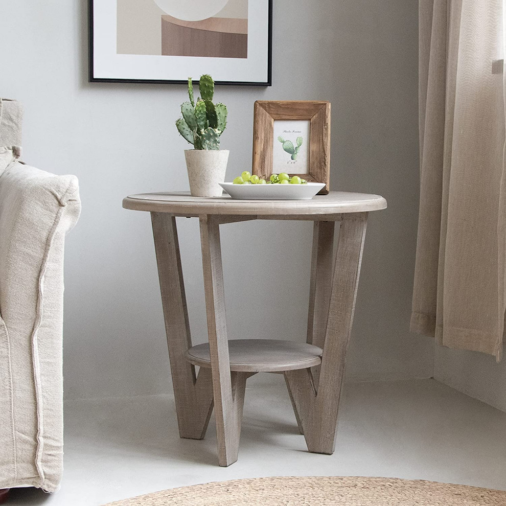 Round Farmhouse End Table with Storage Shelf   Contemporary   Side Tables And End Tables   by Imtinanz  LLC  Houzz