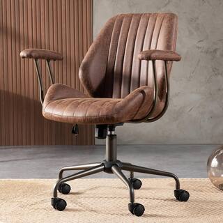 Allwex Magic Dark Brown Suede Fabric Swivel Office Task Chair with Arms and Lumbar Support SKL300