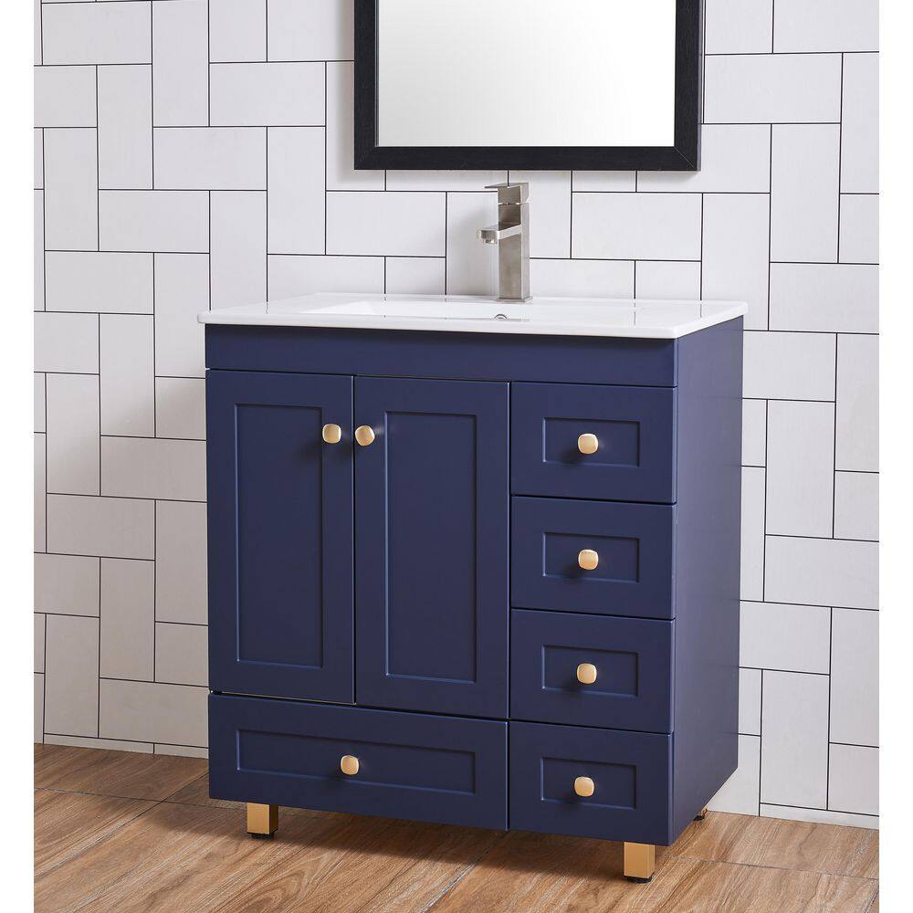 VAPSINT 30 in. W x 18 in. D x 32 in. H Bathroom Vanity in Blue with White Ceramic Sink Top VA-SE10LS-G75E