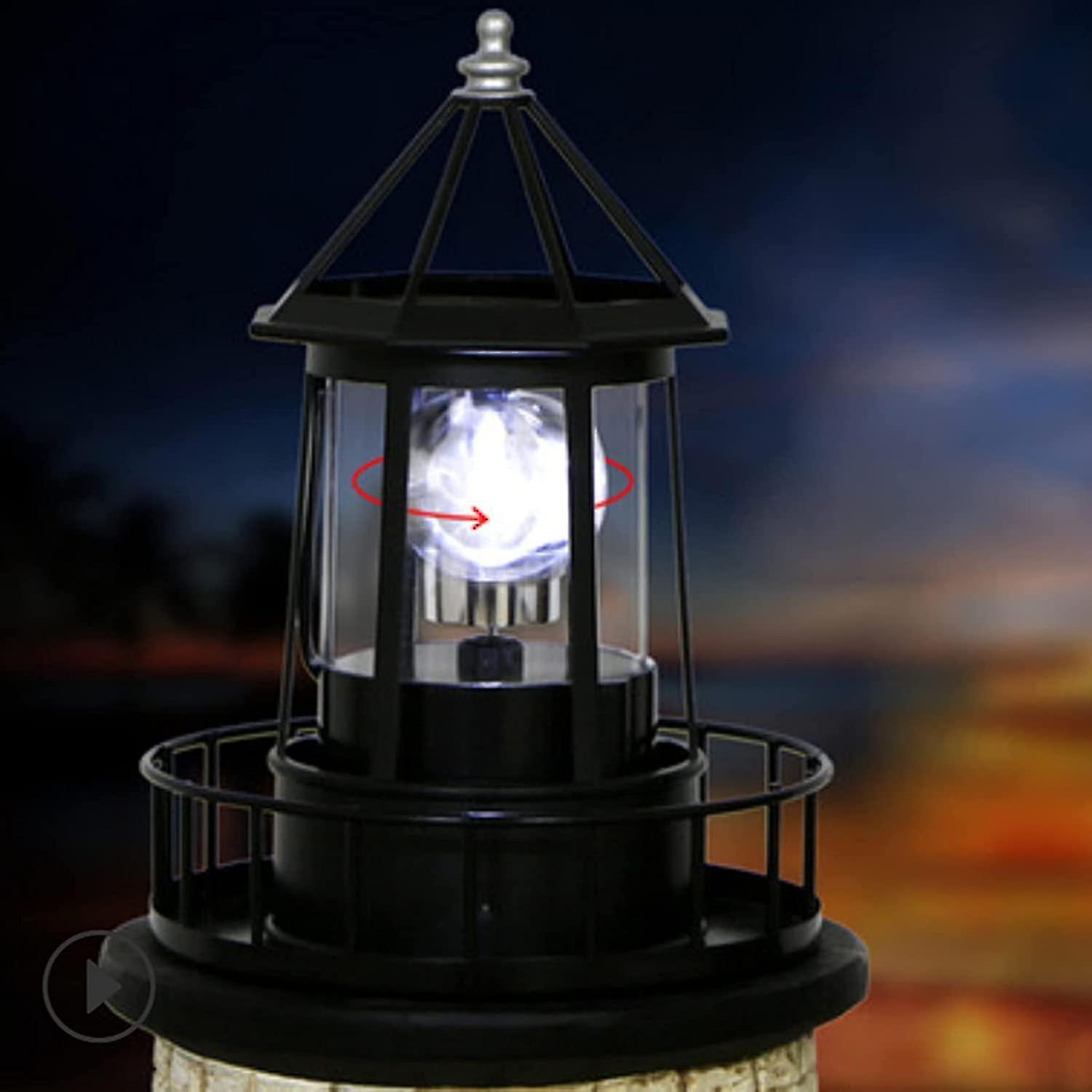 Led Solar Powered Lighthouse， 360 Degree Rotating Lamp Courtyard Decoration Waterproof Garden Smoke Towers Statue Lights For Outdoor Garden Pathway Pa