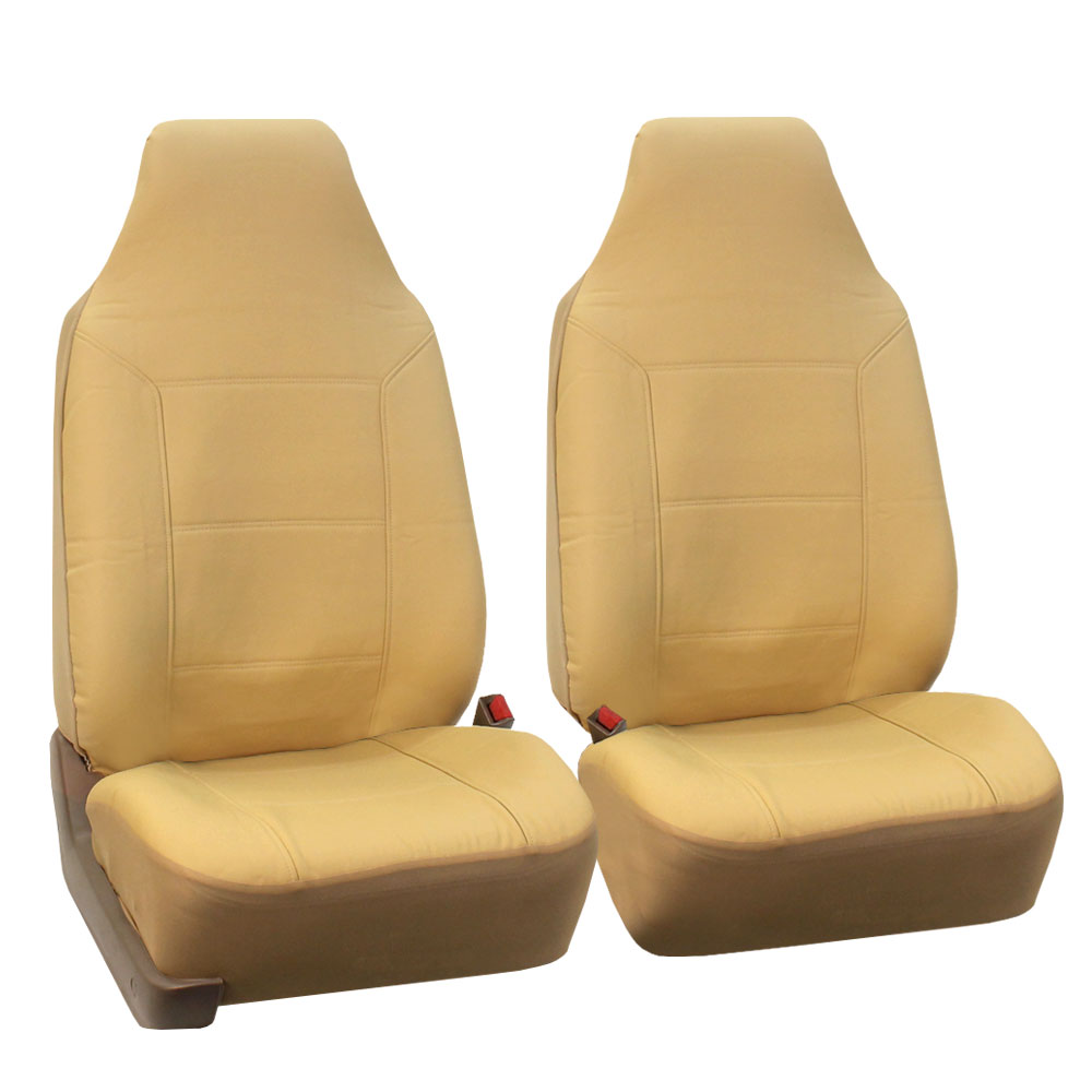 FH Group PU Leather Highback Royal PU Leather Seat Covers， Full Set with Carpet Floor Mats， Tan