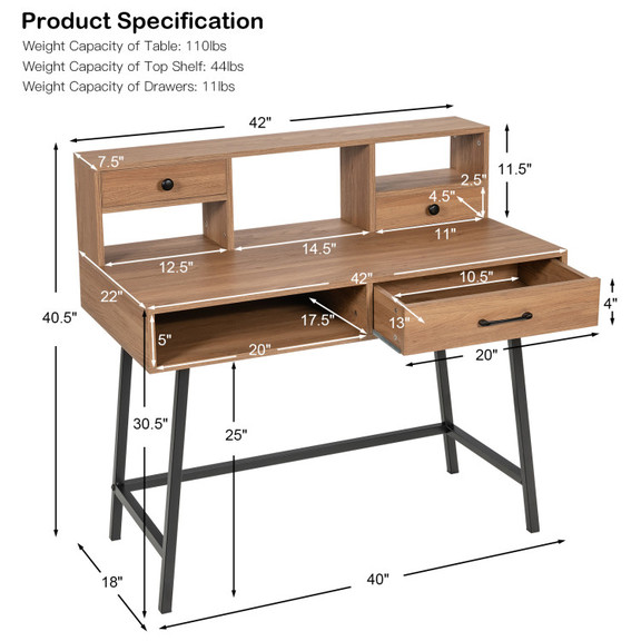 Costway 93640287 42 Inch Vanity Desk with Tabletop...