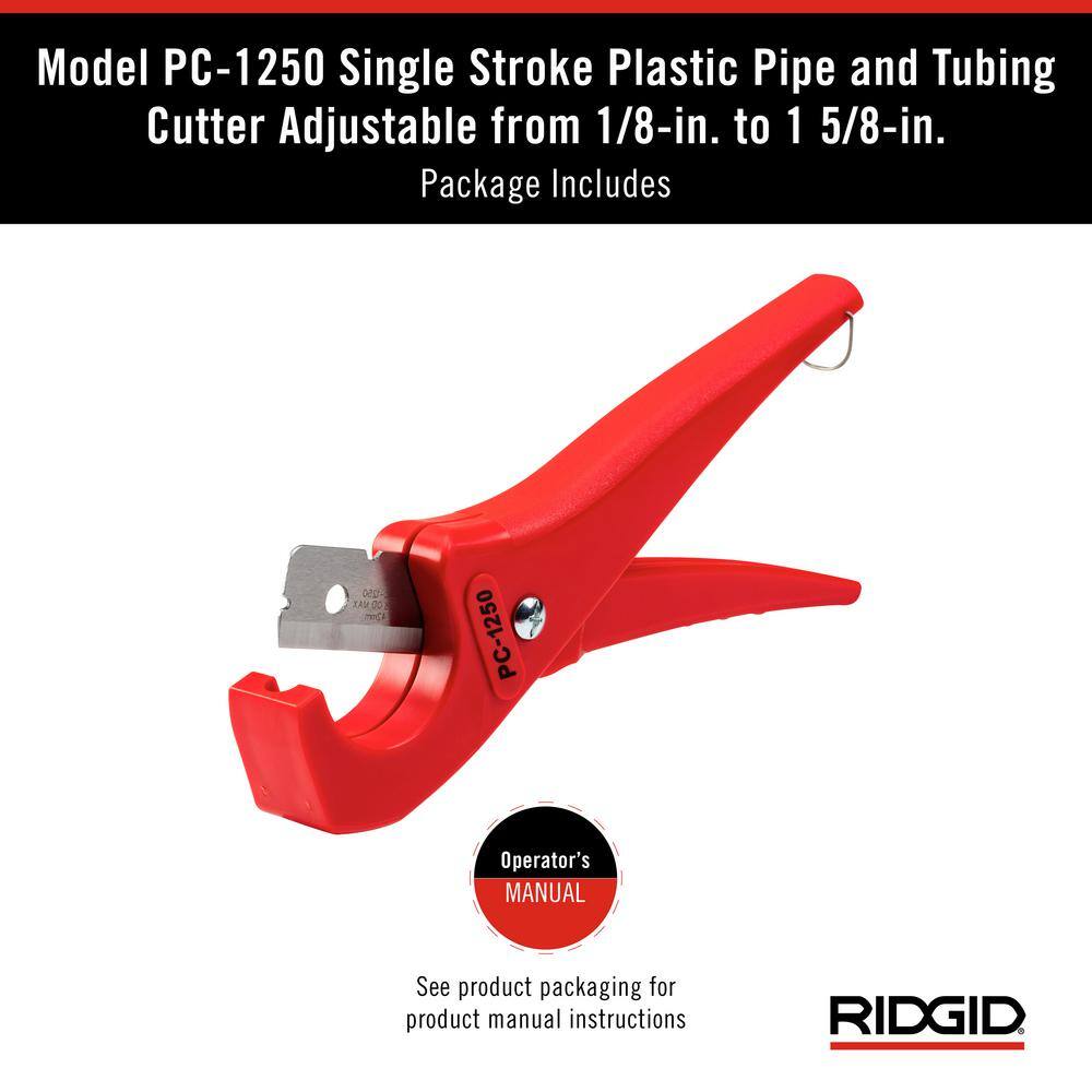 RIDGID 18 in. - 1-58 in. PC-1250 PEX and Vinyl Tubing Cutting Tool Single Stroke Scissor Style Cut with Reversible Blade 23488