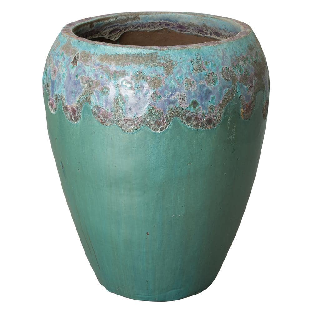 Emissary 22 in. D x 29 in. H ReefTeal Ceramic Round Planter with Drainage Hole 12183RT-3