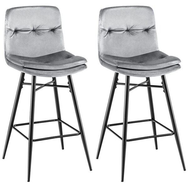 2 Pieces 29 Inch Velvet Bar Stools Set with Tufted Back and Footrests - 17.5