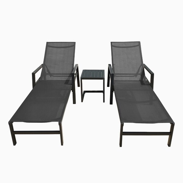 3 Pieces Set Grey Outdoor Adjustable Aluminum Recliners， Chaise Lounge Chairs With Table