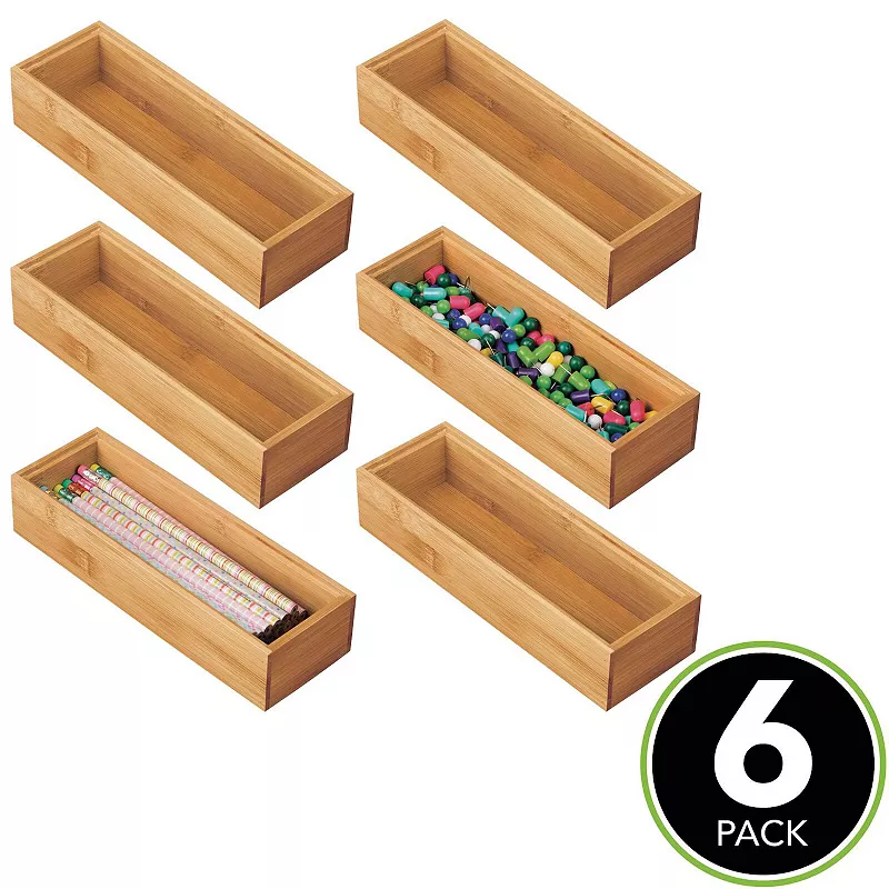 mDesign Wooden Office Drawer Organizer Box Tray - 6 Pack