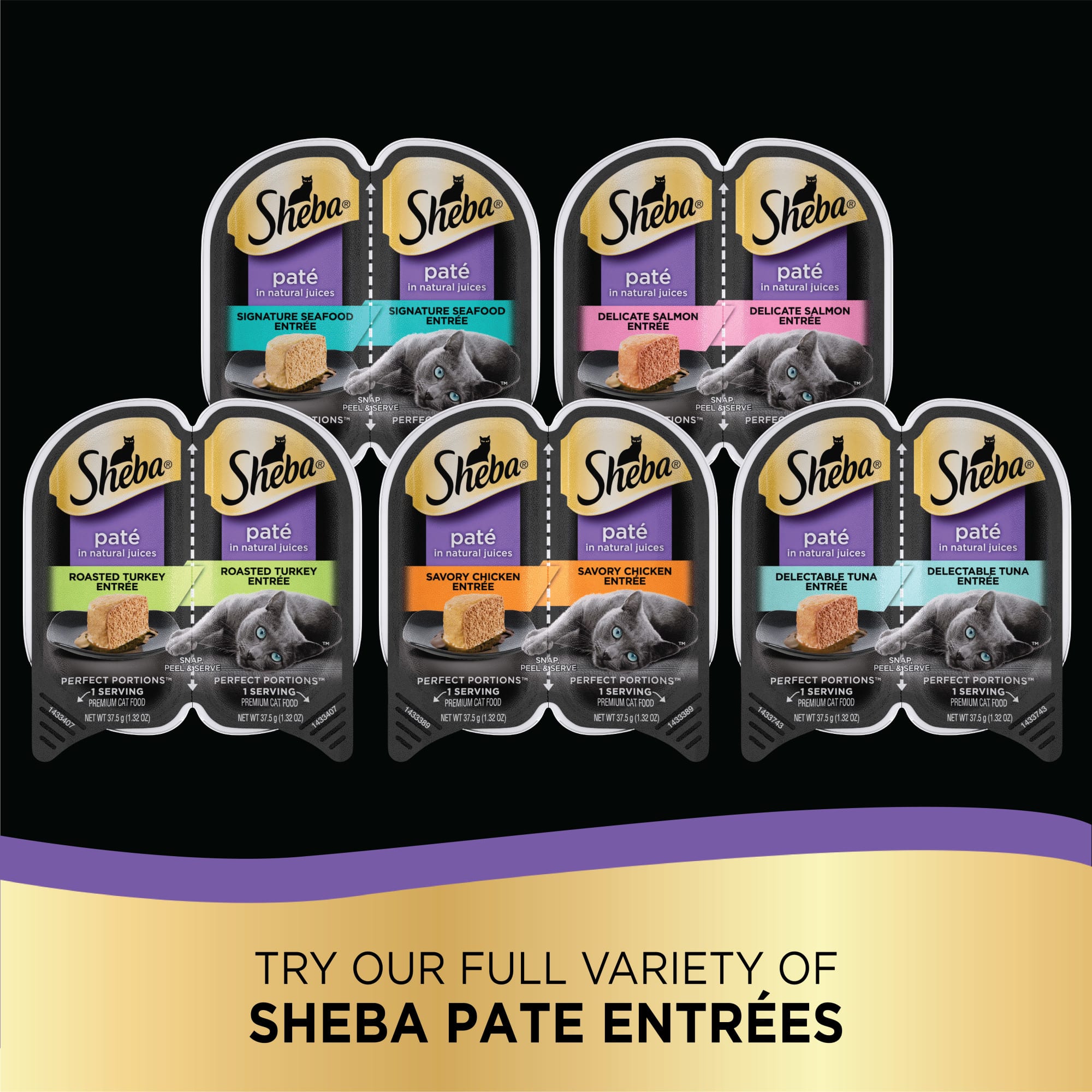 Sheba Perfect Portions Multipack Delicate Salmon and Tender Whitefish  Tuna Entrees Wet Cat Food， 2.64 oz.， Count of 12