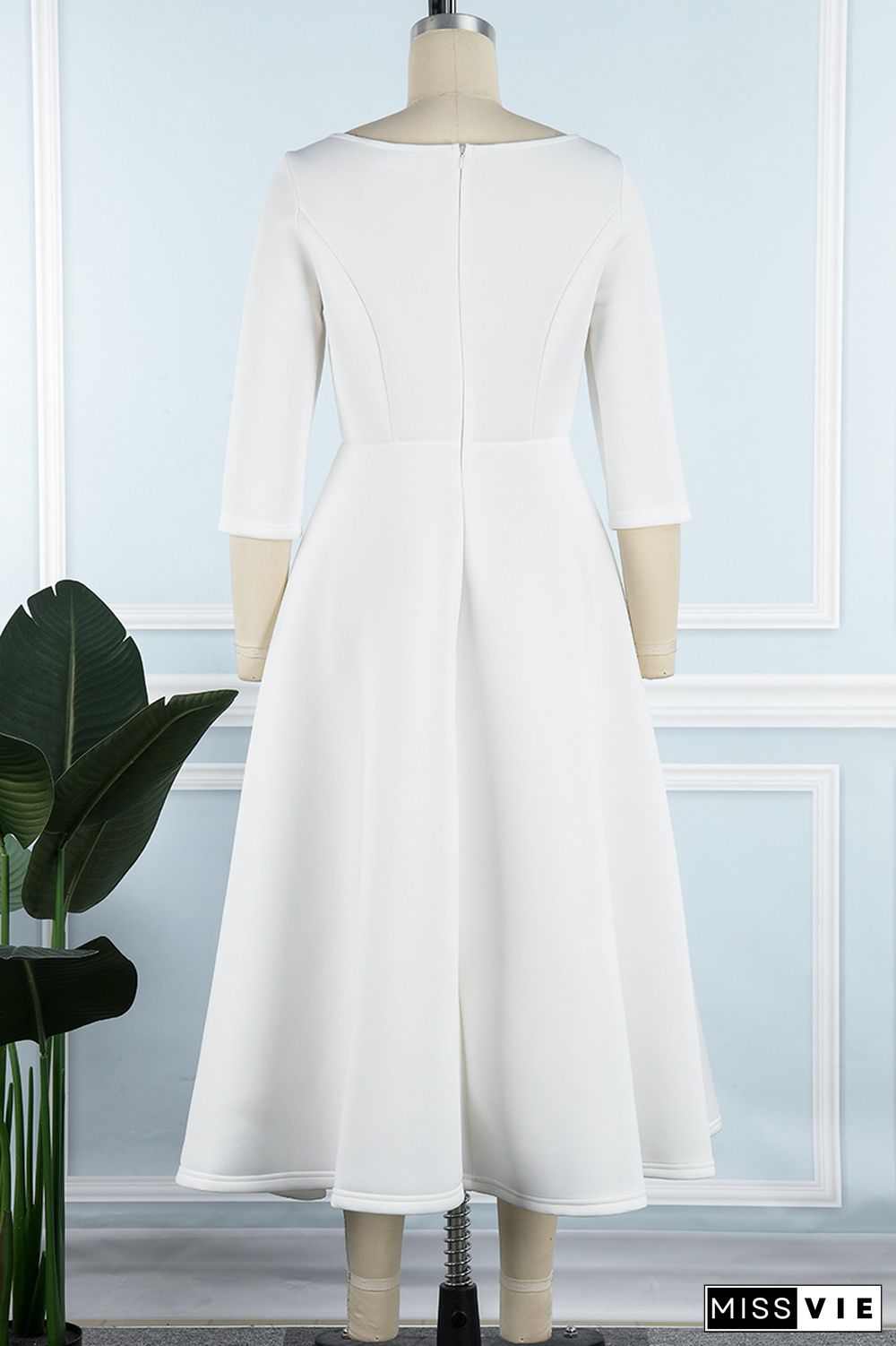 White Casual Solid Basic O Neck A Line Dresses