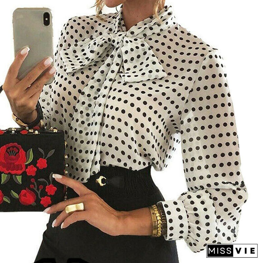 Elegant Ladies Shirt Women's Long Sleeve Shirt Office Lady Work Wear Formal Shirts Tops Blouse Polka Dot Women Blouses