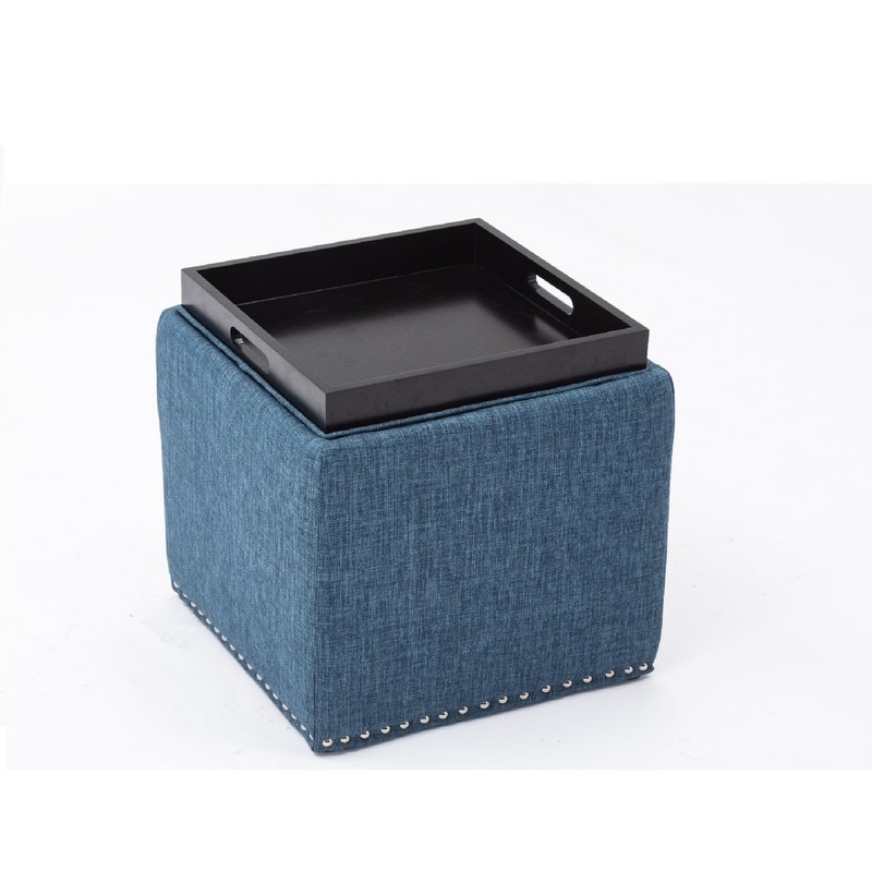 Chase Fabric Ottoman With Flip Tray Lid (Blue)