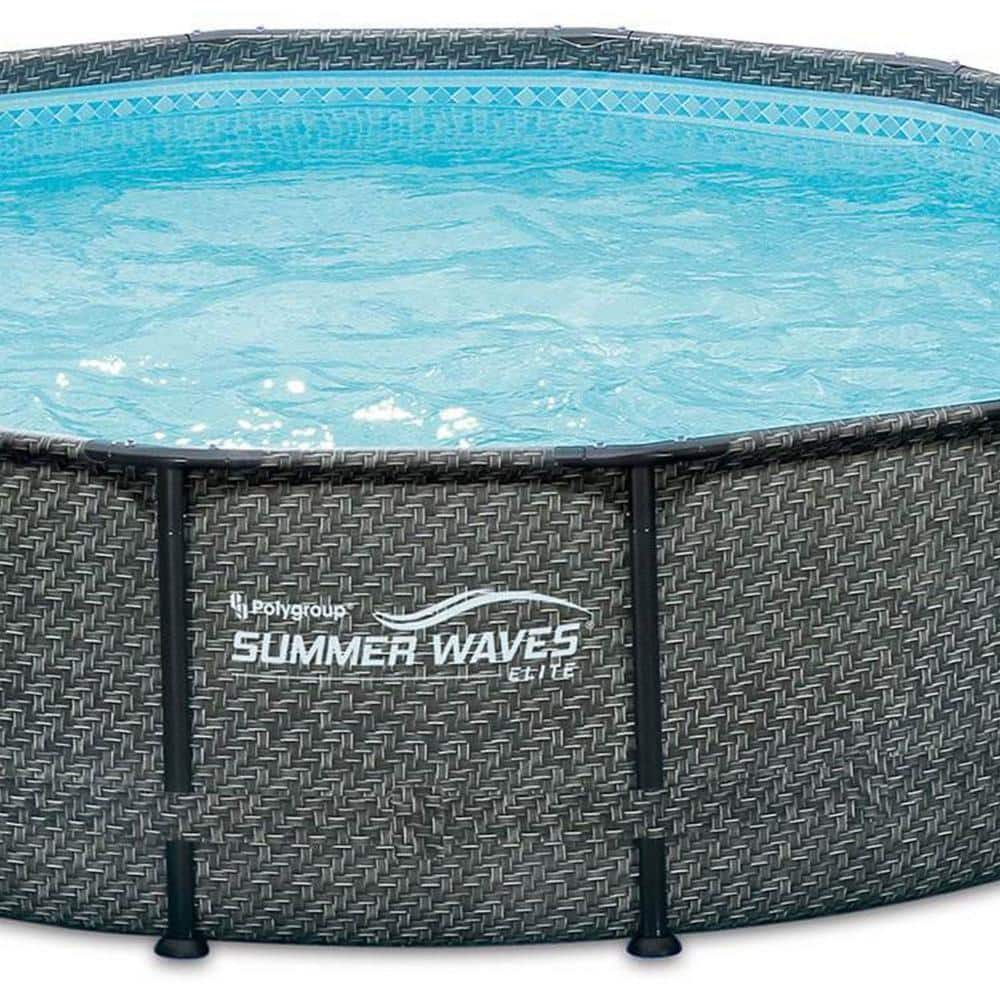 Summer Waves Dark Wicker 14 ft. Round 48 in. Deep Soft. Sided Metal Frame Pool P2001448E