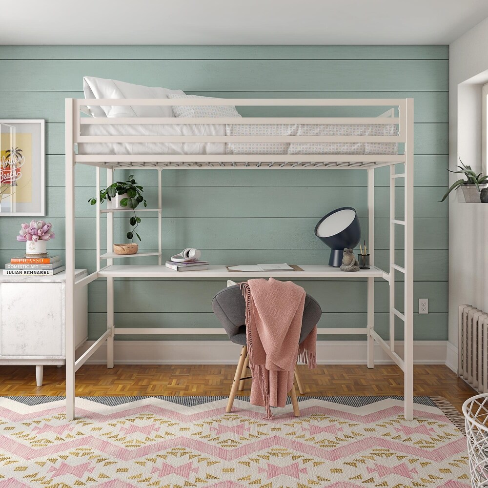 The Novogratz Maxwell Metal Loft Bed with Desk   Shelves