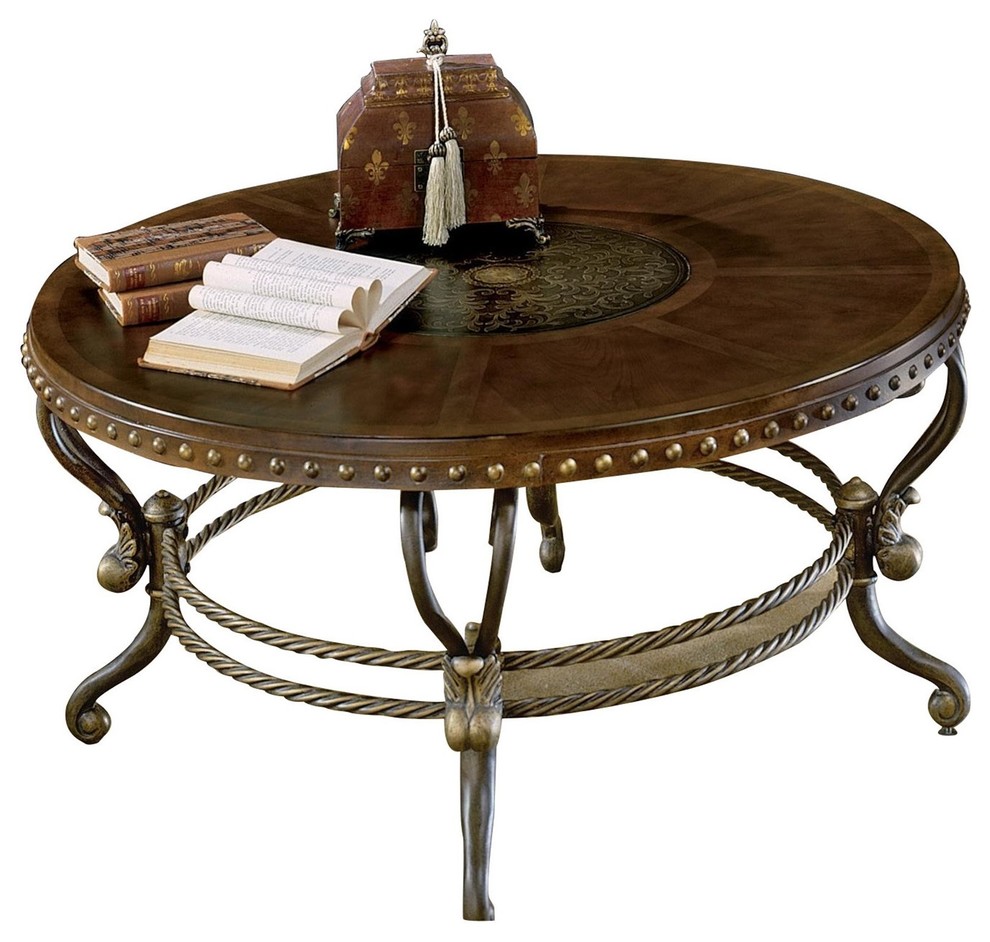 2 Piece Jafar Occasional Set Round Cocktail  1 Round End Table  Warm Brown   Mediterranean   Coffee Table Sets   by AMOC  Houzz