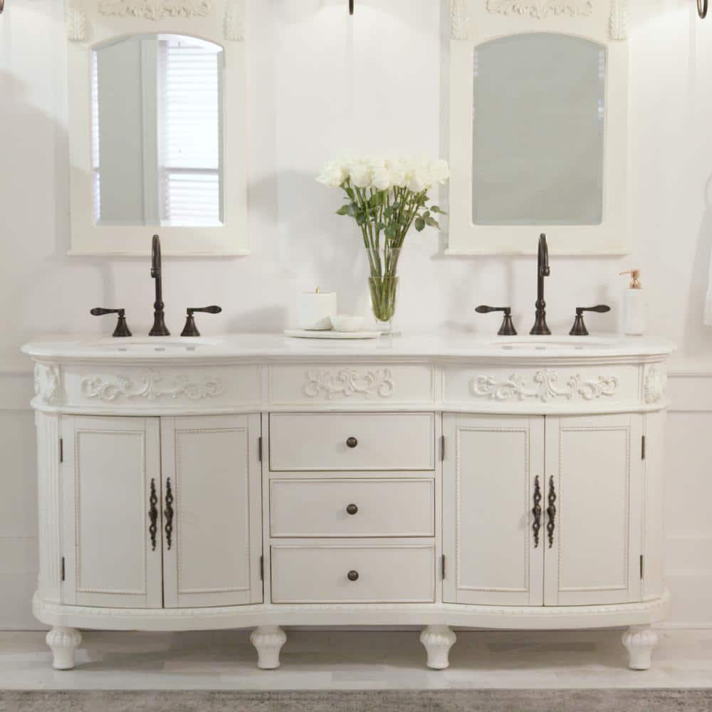 Home Decorators Collection Chelsea 72 in W x 22 in D x 35 in H Bathroom Vanity in Antique White with White Engineered Solid Surface Top